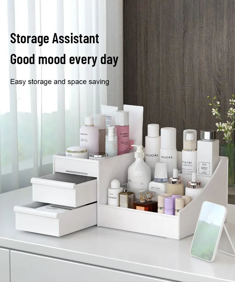 1pc White New Drawer Makeup Storage Box - Dormitory Finishing Plastic Shelf