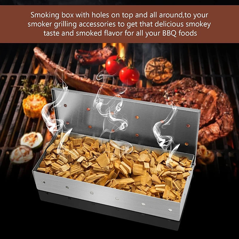 Smoker Box for Wood Chips Stainless Steel Bbq Grilling Accessories Won't Warp On Gas Grill or Charcoal Grill