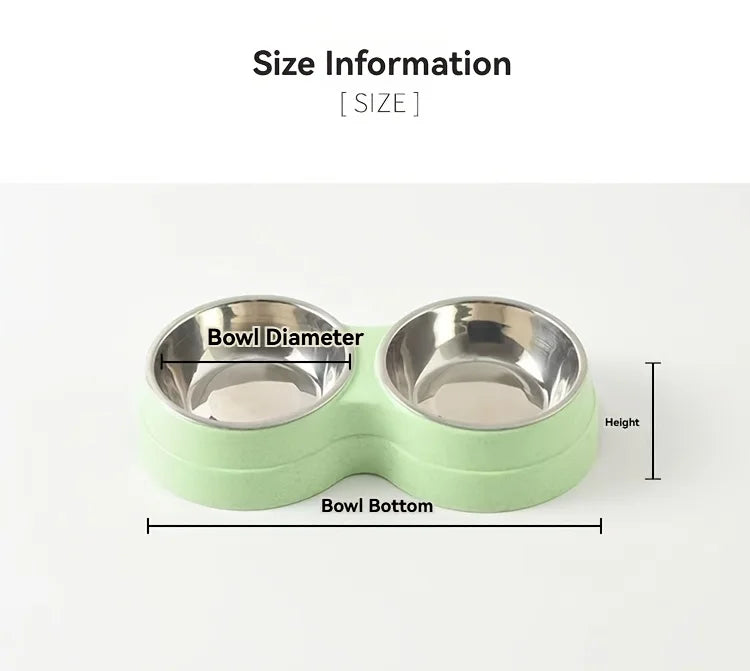 Dual Bowl Stainless Steel Pet Bowls for Dogs and Cats - Non-Skid Base