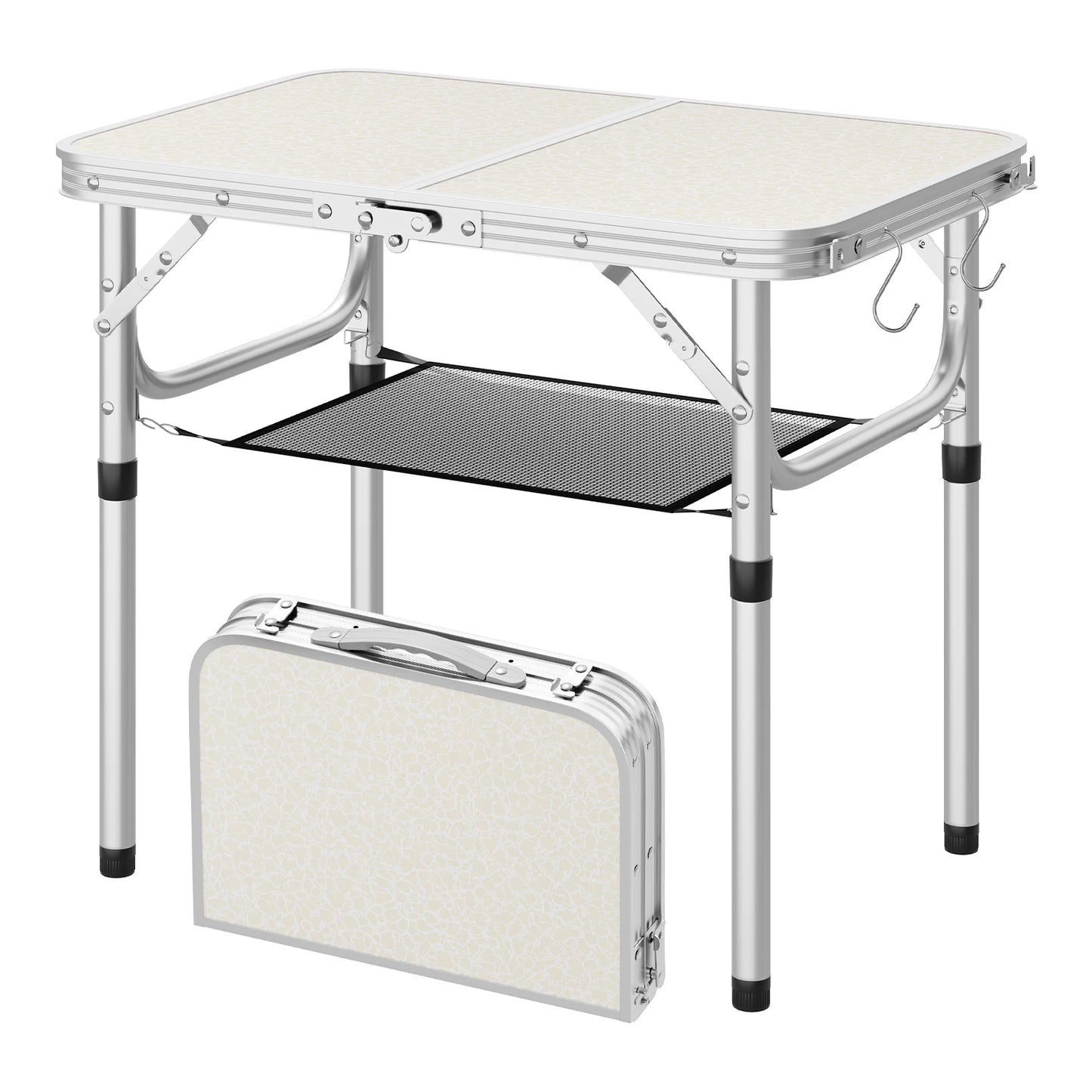 WOLTU Folding Table Height Adjustable Portable Table Top with Storage Net and Hooks for Picnic Garden Camping Outdoor