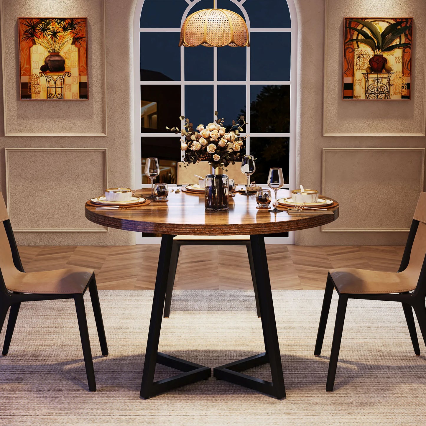 Tribesigns 80 cm Round Dining Table for 2, Industrial Kitchen Table with Metal Base, Small Table for Dining Room, Small Space