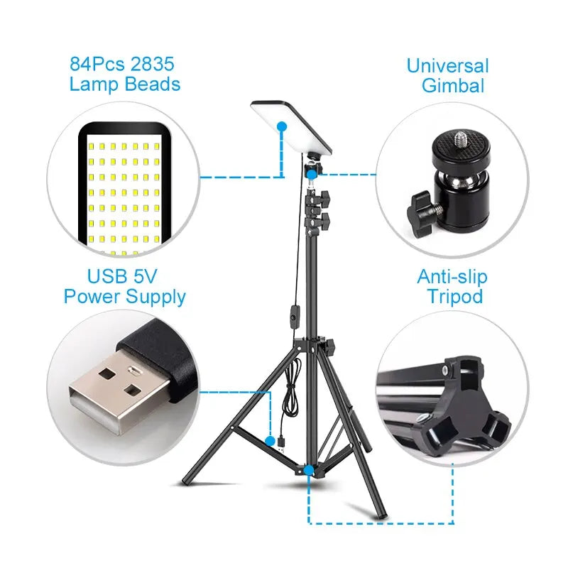 Portable Outdoors Led Work Light USB Tripod Camping Lamp Spotlight SMD Telescopic Pillar Lamps Collapsible Outdoor Picnic Light