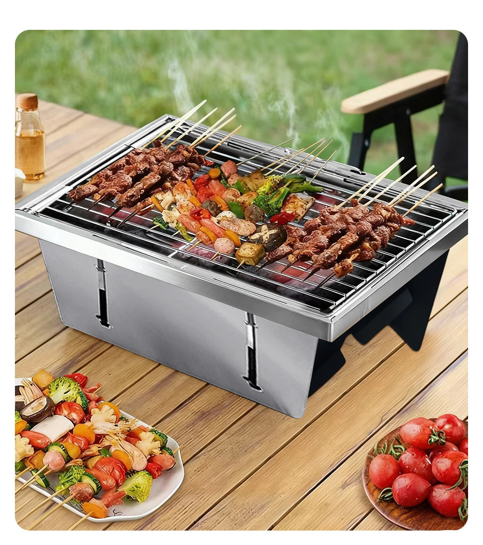 WESTTUNE IGT Barbecue Grill Folding Charcoal Firewood Stove Heater Portable Camping Picnic Cookware Stainless Steel BBQ Rack