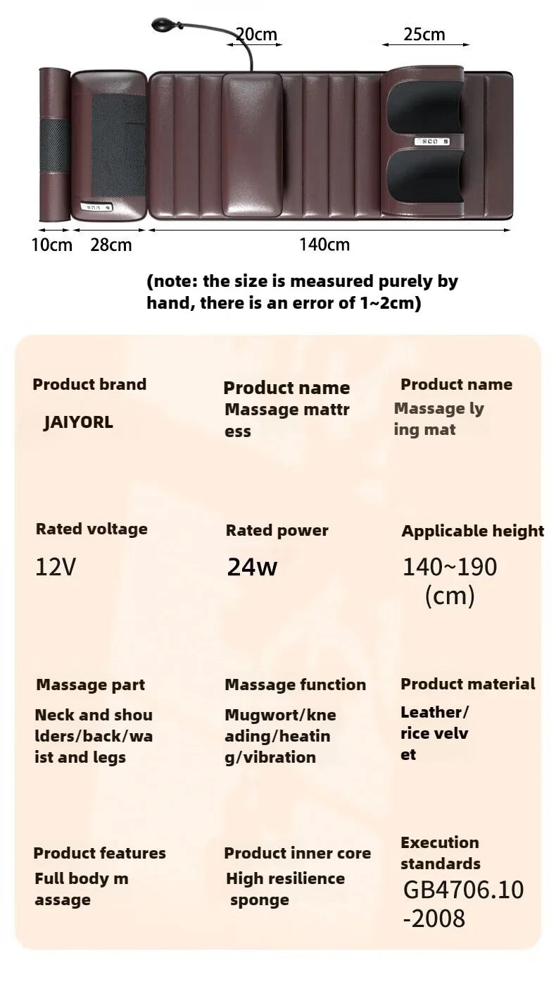 Electric Full Body Massage Mattress With Heating Hand Control Shoulder Neck Waist Airbag Back Kneading Vibration Massage Cushion