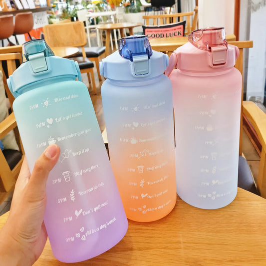 2000ML colourful Sports Water Bottle with Time Marker and Leak-proof Cup