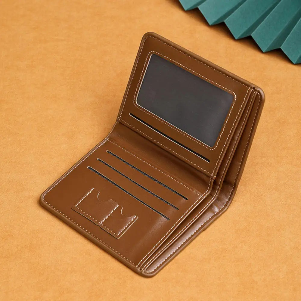 PU Leather RFID Wallet Men Slim Vertical Wallets Black Thin Short ID Credit Card Holder Minimalist Men's Brown Money Bag