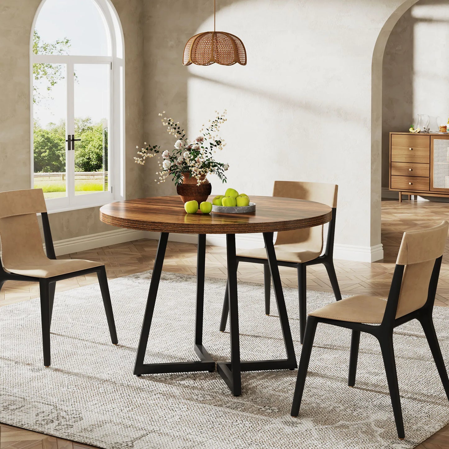 Tribesigns 80 cm Round Dining Table for 2, Industrial Kitchen Table with Metal Base, Small Table for Dining Room, Small Space
