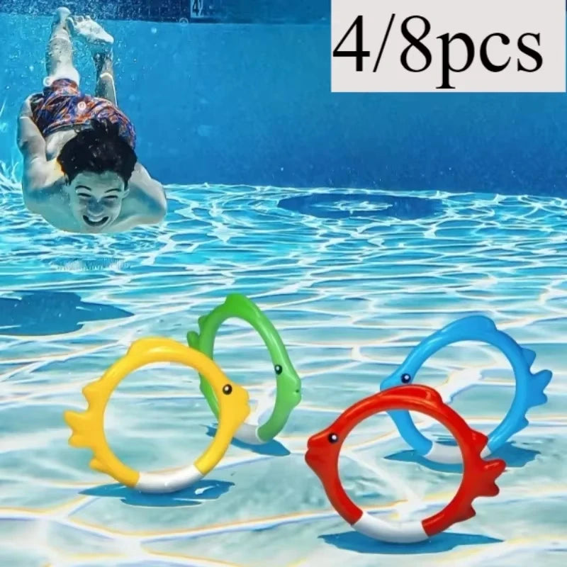 4Pcs Underwater Swim Training Gear With Fish-Shaped Retrieval Rings Diving Rings Set Floatable PVC Pool Toys For Adults/Kids