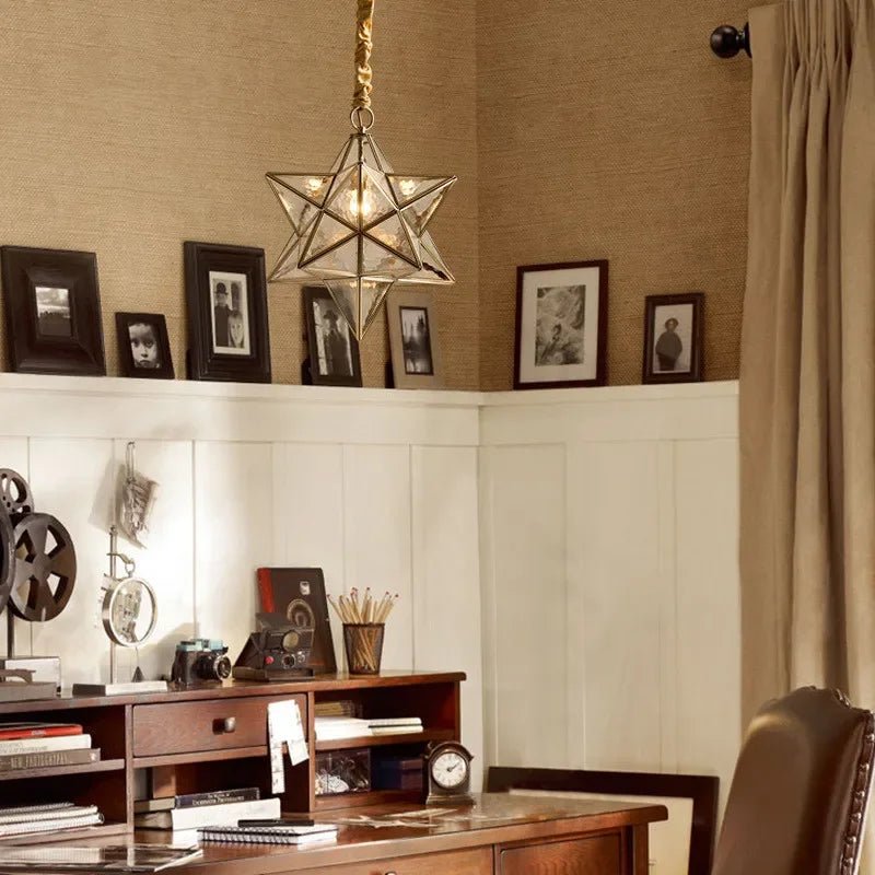 Simple Bedroom Creative Personality Glass/copper Star Chandelier Lamps