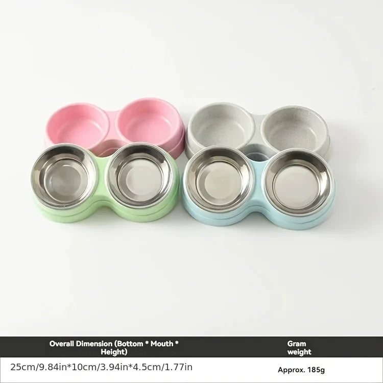 Dual Bowl Stainless Steel Pet Bowls for Dogs and Cats - Non-Skid Base