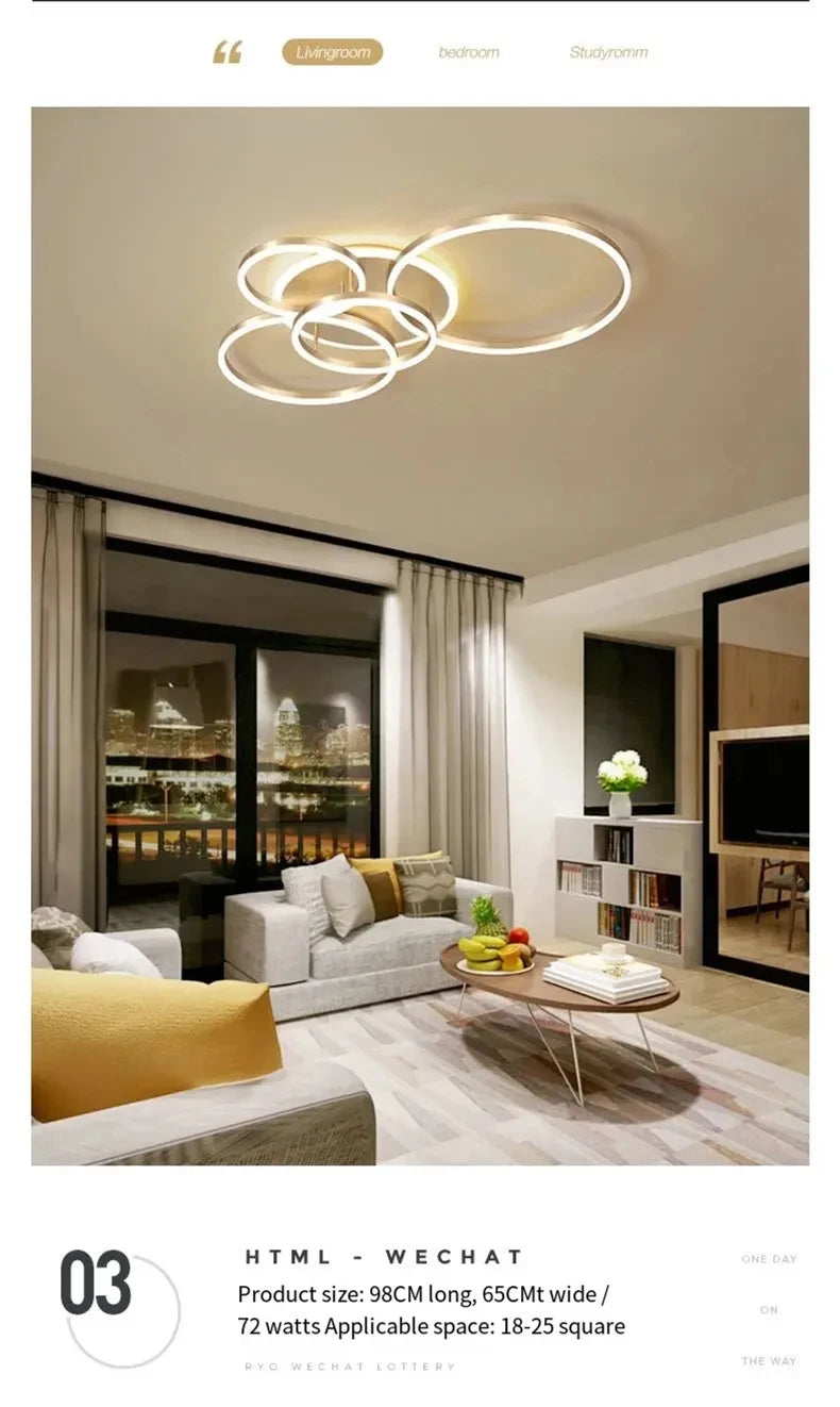 Modern LED Chandelier Ceiling Light - Round Ring Lustre