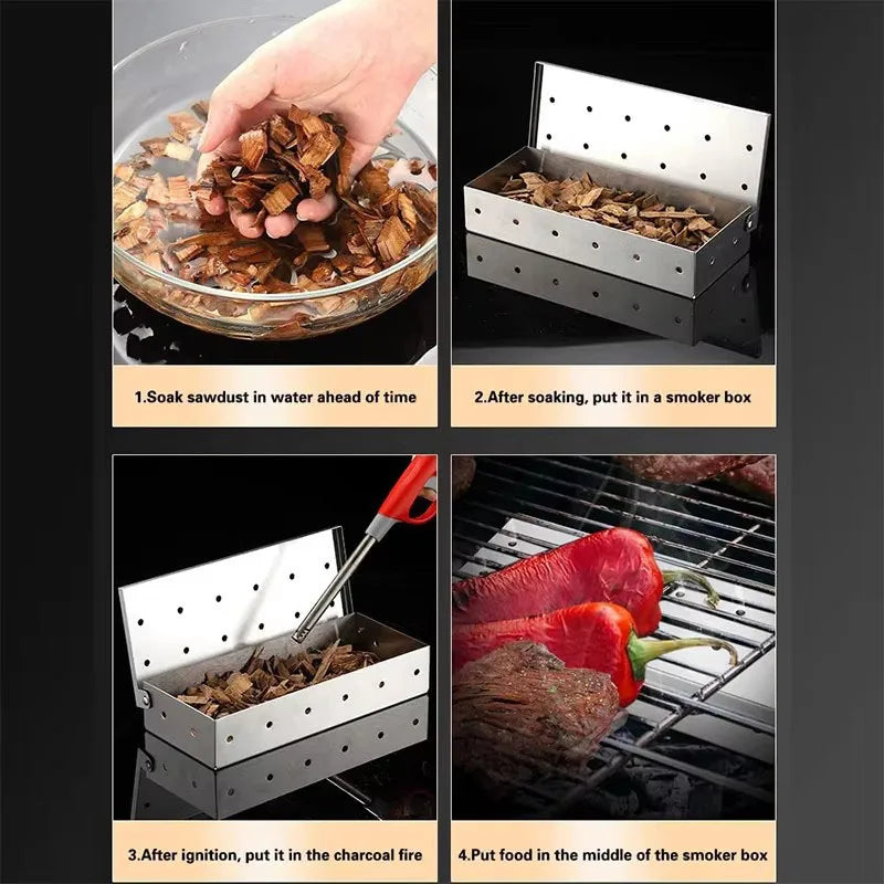 Smoker Box for Wood Chips Stainless Steel Bbq Grilling Accessories Won't Warp On Gas Grill or Charcoal Grill