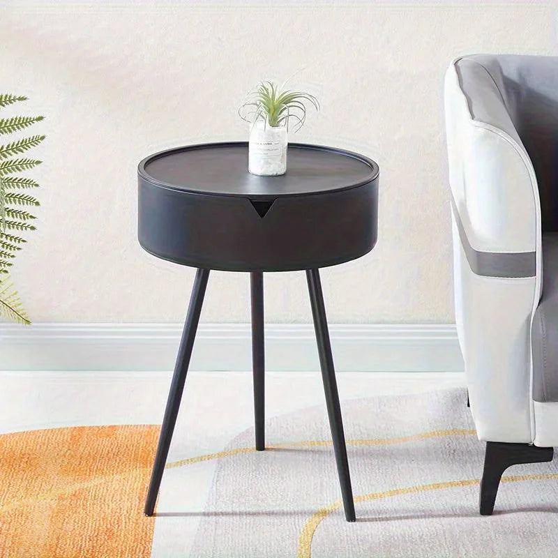 Round Nightstand with Storage - Bedside Table for Bedroom, Small Side Table for Living Room
