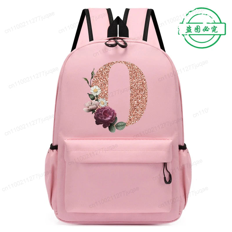 Cute Rose Gold Letter A~Z Kawaii Back To School Backpack for Girl Boy Children Rucksack Fashion Casual School Bags Birthday Gift