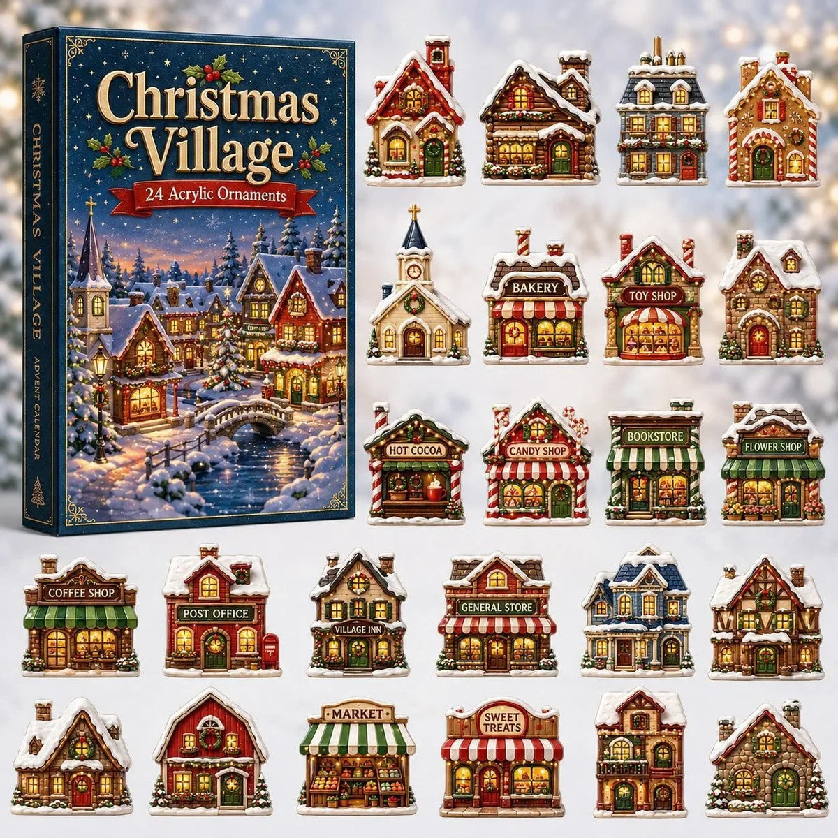 24-Day Mini Christmas Brick Ornament Advent Calendar,2D Acrylic Christmas Tree Backpack Pendant Holiday Countdown Gift