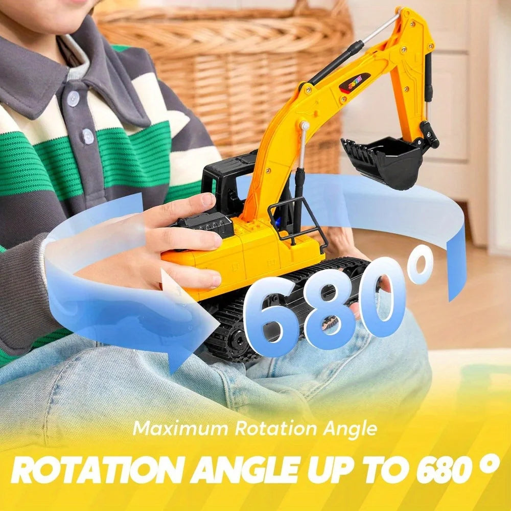 JOYFY 2.4Ghz RC Remote Control Excavator Toys with Light Construction Toys for Boys Birthday Chirstmas Gift