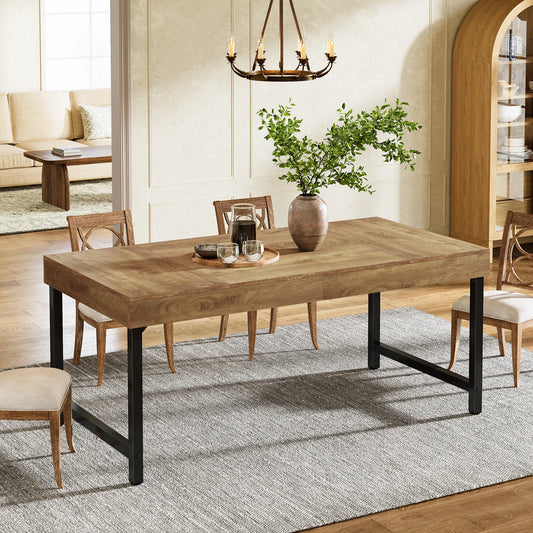Tribesigns Farmhouse Dining Table for 4-6 People 55 Inches Industrial Rectangular Kitchen Dinner Table with Heavy-Duty Metal Leg