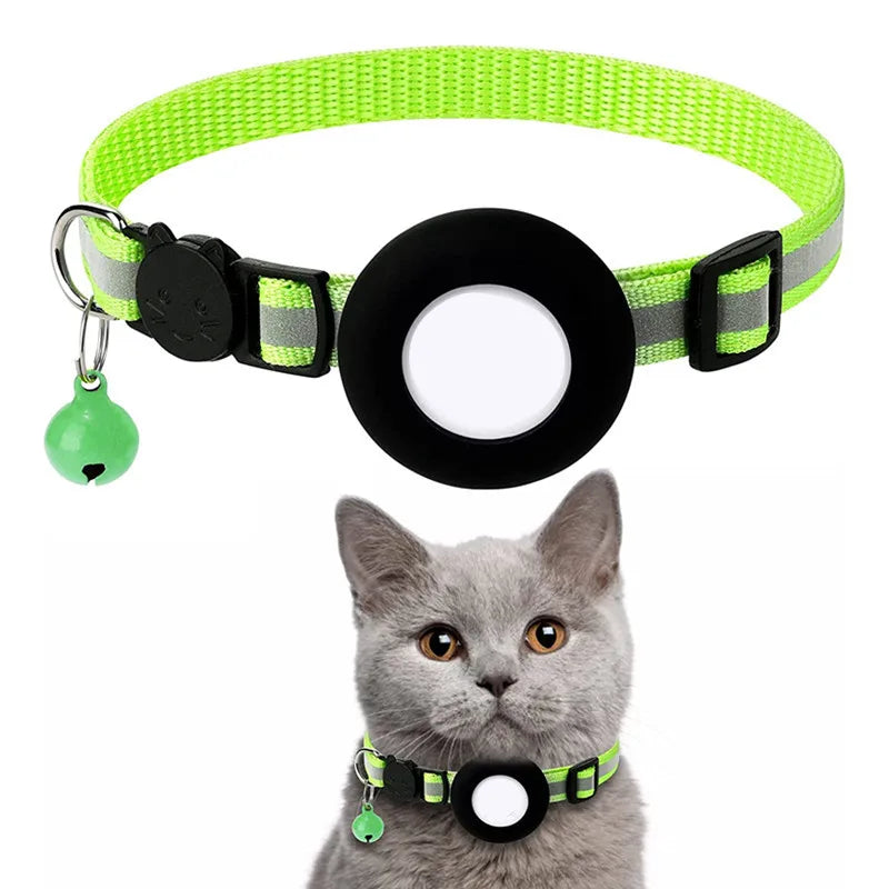 Airtag Cat Collar, Reflective Breakaway Safety Buckle with Bell, Adjustable Anti-Lost GPS Collar Holder for Kittens Puppies