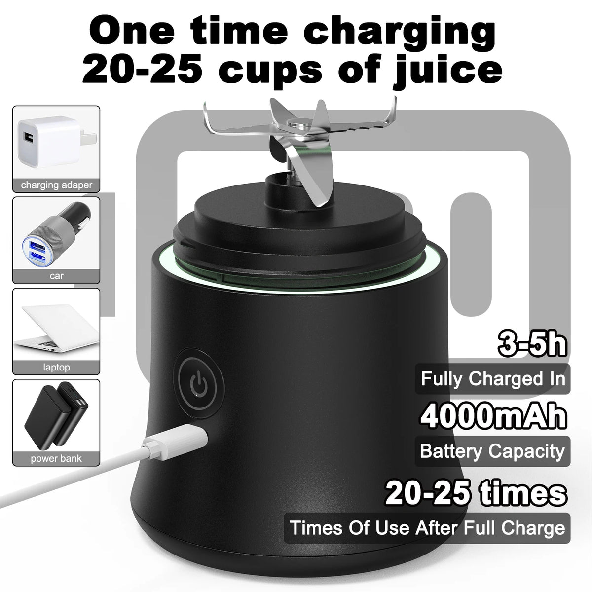 Portable Blender Electric Juicer 600ML Fruit Mixers 4000mAh USB Rechargeable Smoothie Mini Blender Multifunction Juice Maker