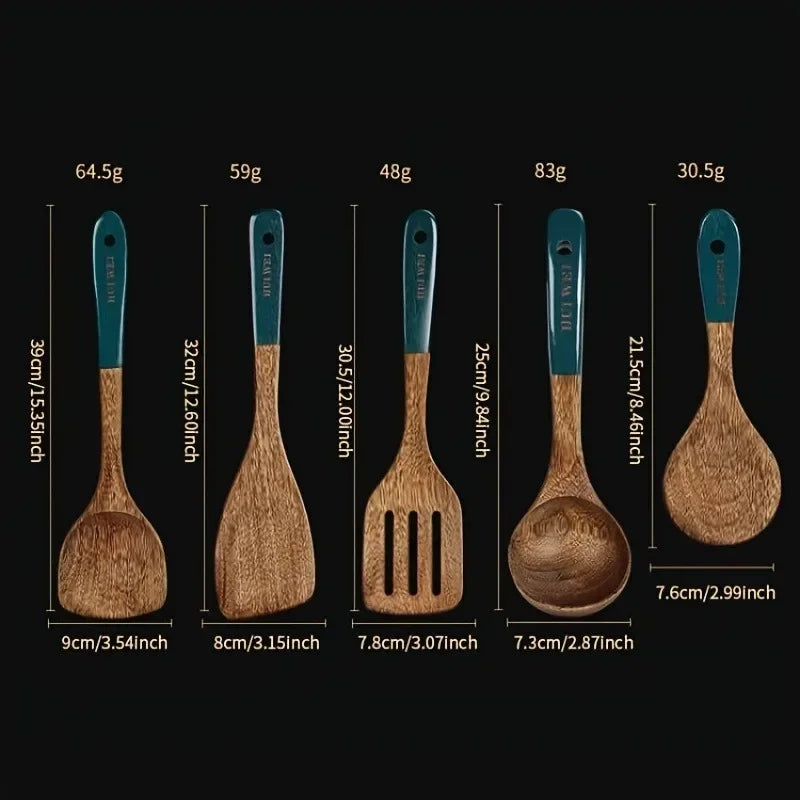 A set of wooden kitchen utensils - Safe for use with Non-stick Cookware