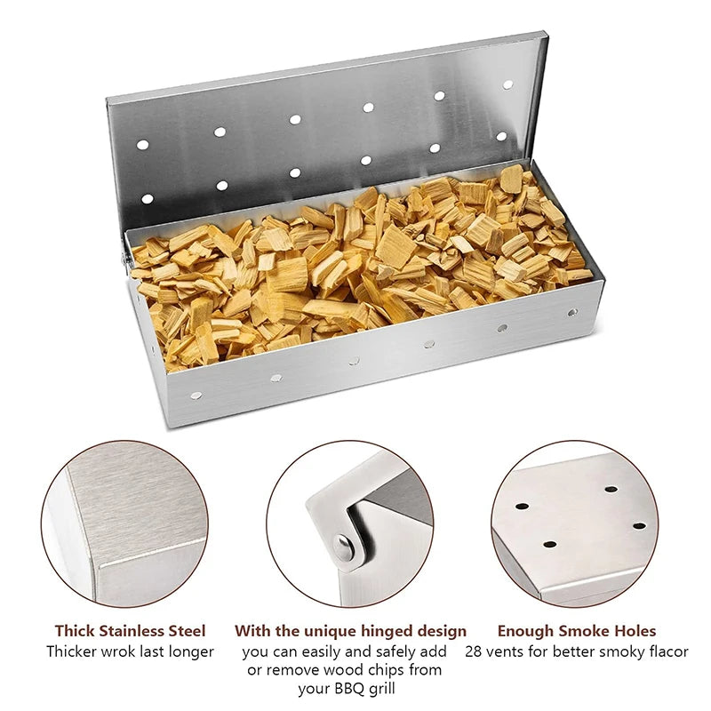 Smoker Box for Wood Chips Stainless Steel Bbq Grilling Accessories Won't Warp On Gas Grill or Charcoal Grill