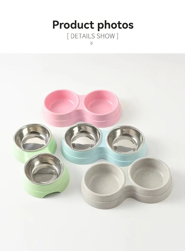Dual Bowl Stainless Steel Pet Bowls for Dogs and Cats - Non-Skid Base