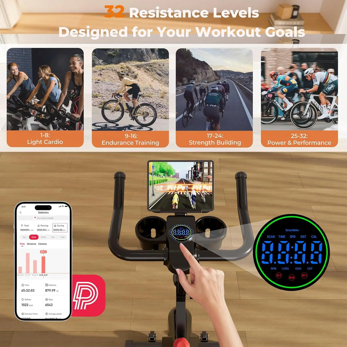 Superun Exercise Bike Home Ergometer Exercise Bike with Adjustable Magnetic Resistance Indoor Bicycle LCD Display 100 kg Load Capacity