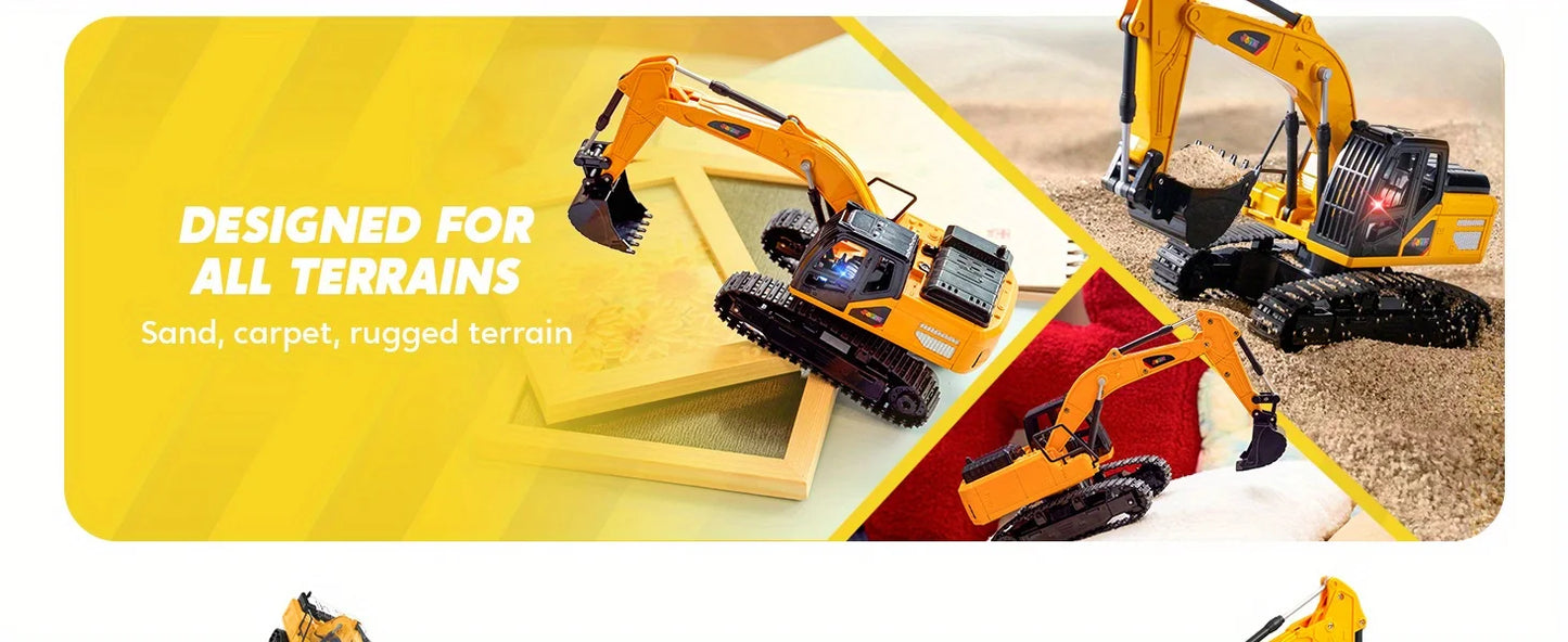 JOYFY 2.4Ghz RC Remote Control Excavator Toys with Light Construction Toys for Boys Birthday Chirstmas Gift