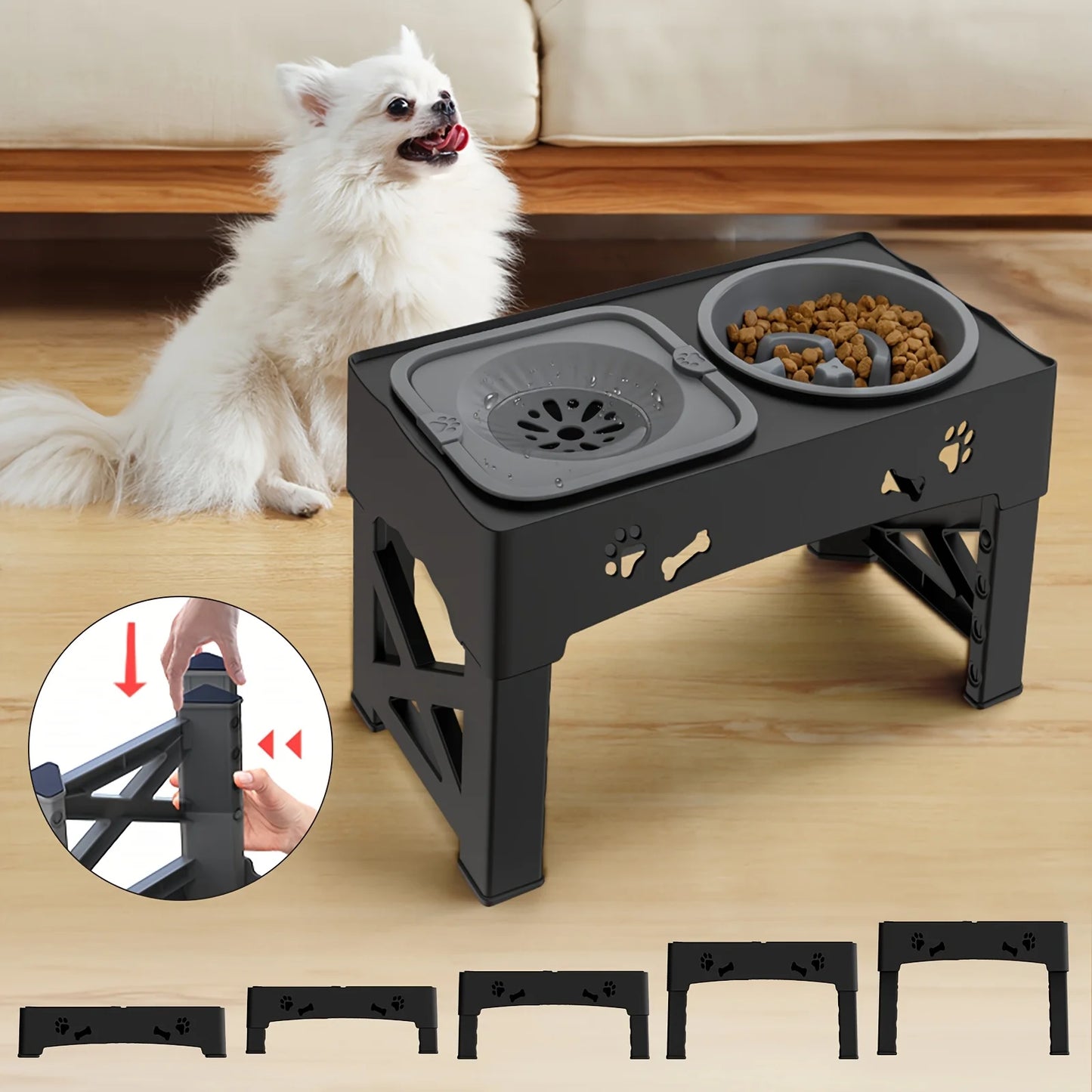 Pet Slow Feeder Bowl - Anti-Tip Design, Foldable for Travel - Dog/Cat Food Bowl