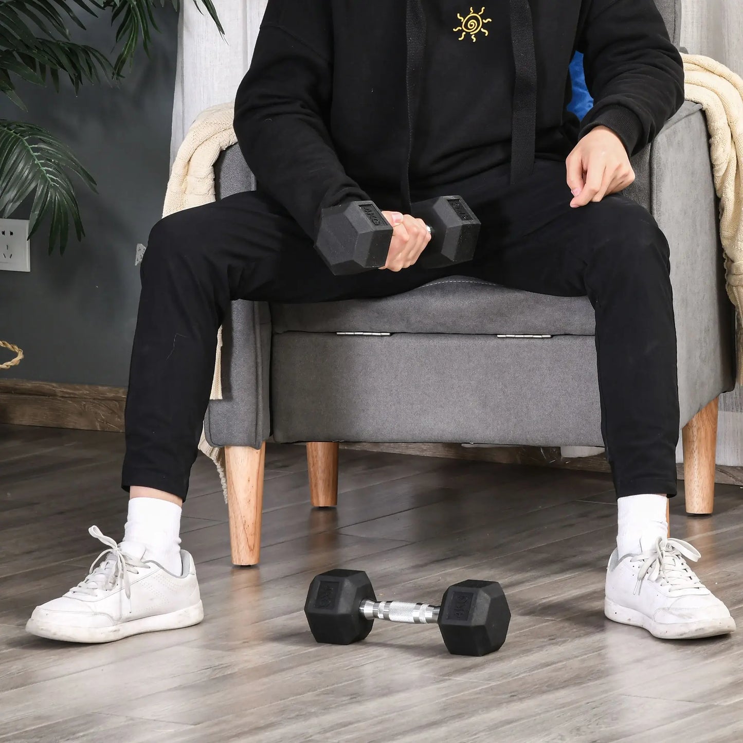 HOMCOM Rubber Dumbbell Sports Hex Weights Sets Home Gym Fitness Hexagonal Dumbbells Kit Weight Lifting Exercise (2 x 4kg)