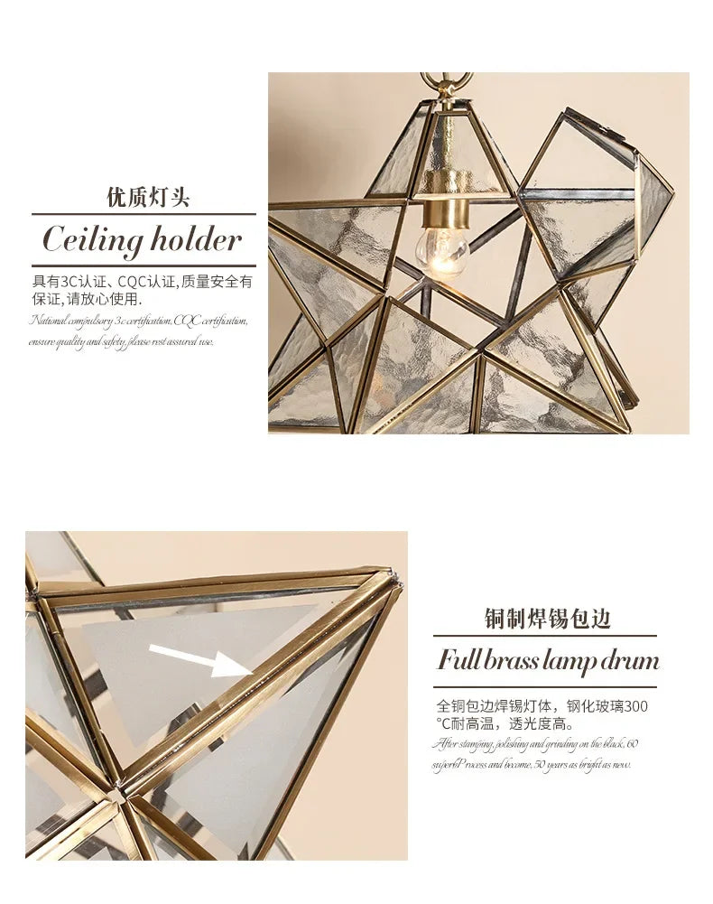 Simple Bedroom Creative Personality Glass/copper Star Chandelier Lamps