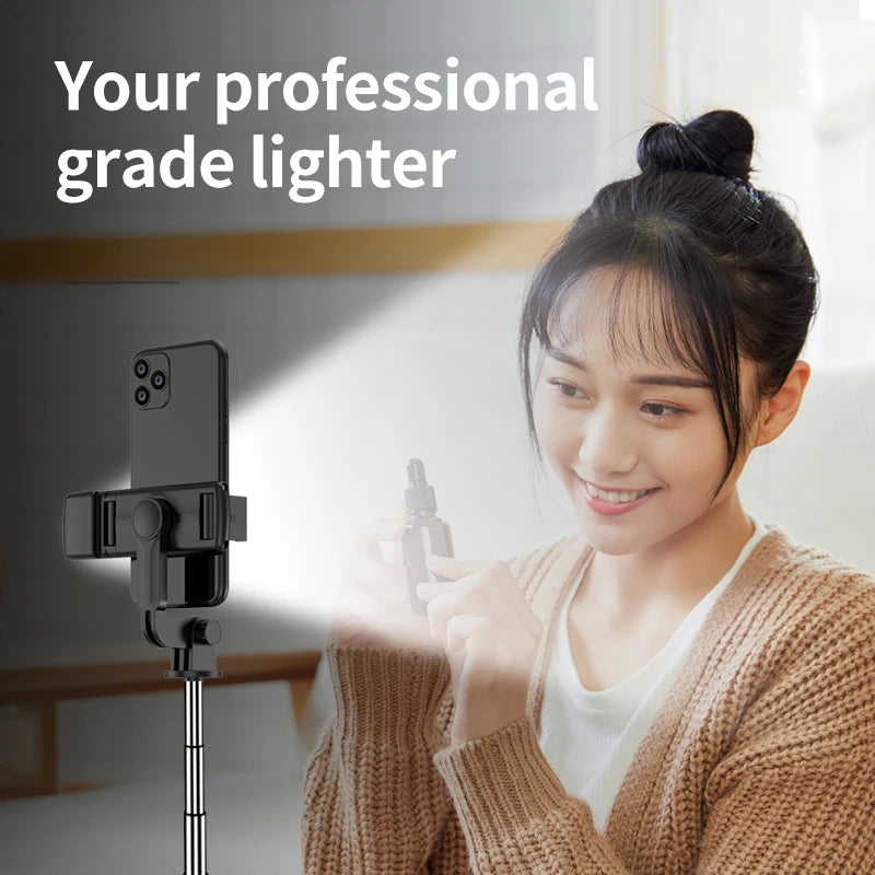 New Tripod for Smartphone Camera, Stand with Bluetooth Shutter and Light, Wireless Selfie Stick Brackets with Phone Holde