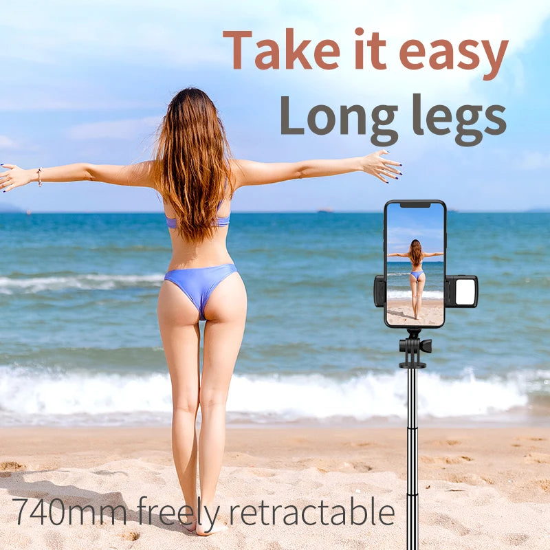 New Tripod for Smartphone Camera, Stand with Bluetooth Shutter and Light, Wireless Selfie Stick Brackets with Phone Holde