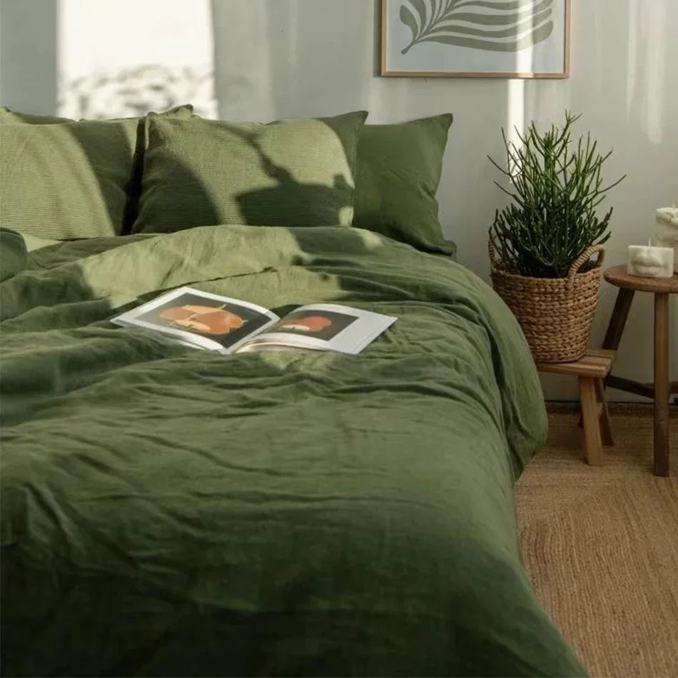 100% Linen Bed Duvet Cover Stone Washed France Linen Solid Color Breathable Pillowcase Home Textiles Bedding