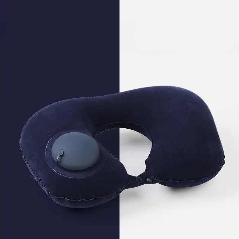 U Shaped Inflatable Travel Pillow Push Pump Portable Air Neck Support Cushion