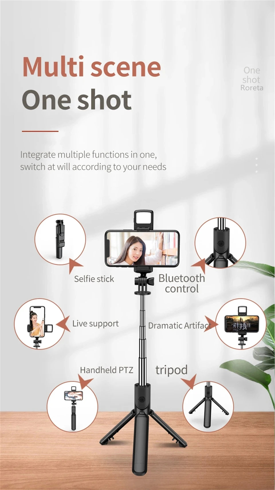 New Tripod for Smartphone Camera, Stand with Bluetooth Shutter and Light, Wireless Selfie Stick Brackets with Phone Holde