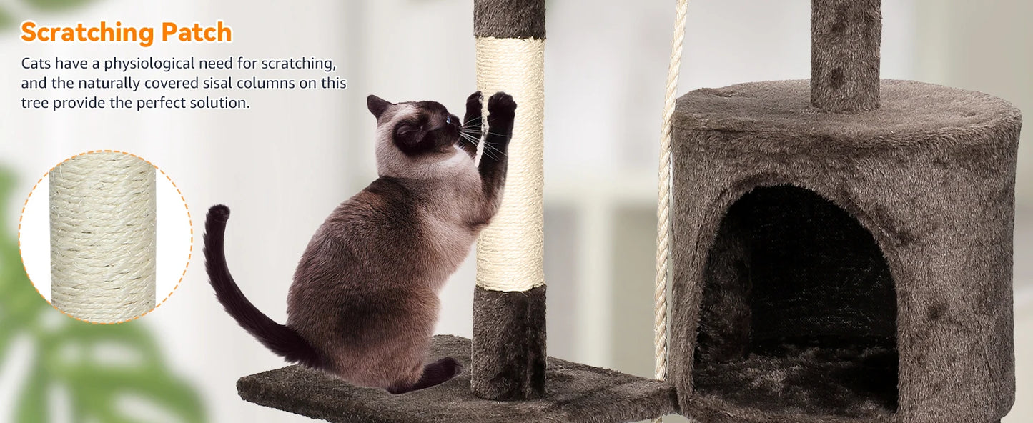 SKSBTF Cat Trees Tower Cat Climbing Frame For Indoor Cats With Scratching Posts Cat House Padded Top Perches and Condos Cat Toys