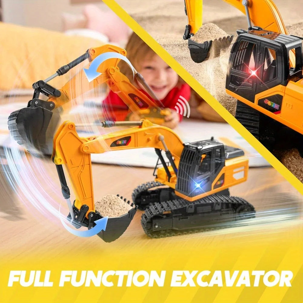 JOYFY 2.4Ghz RC Remote Control Excavator Toys with Light Construction Toys for Boys Birthday Chirstmas Gift