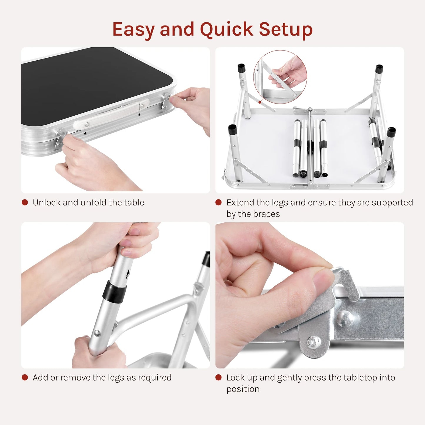WOLTU Folding Table Height Adjustable Portable Table Top with Storage Net and Hooks for Picnic Garden Camping Outdoor