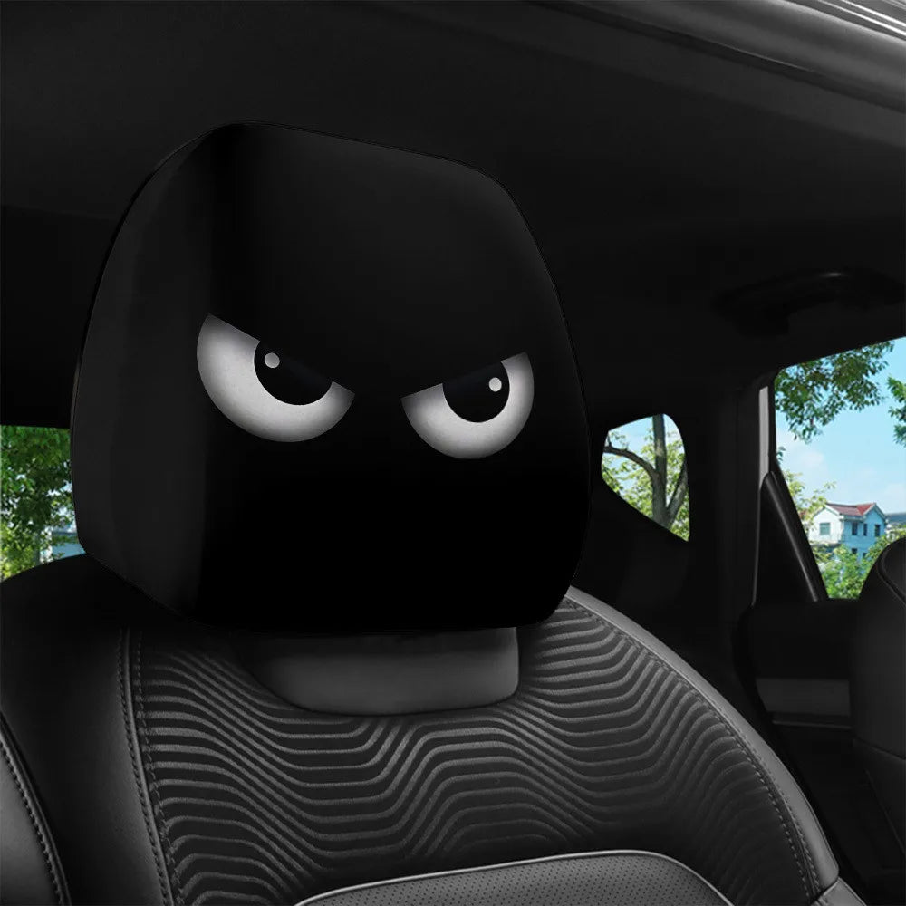 2PCS Funny Slanted Eyes Car Headrest Covers for Halloween or seasonal parties