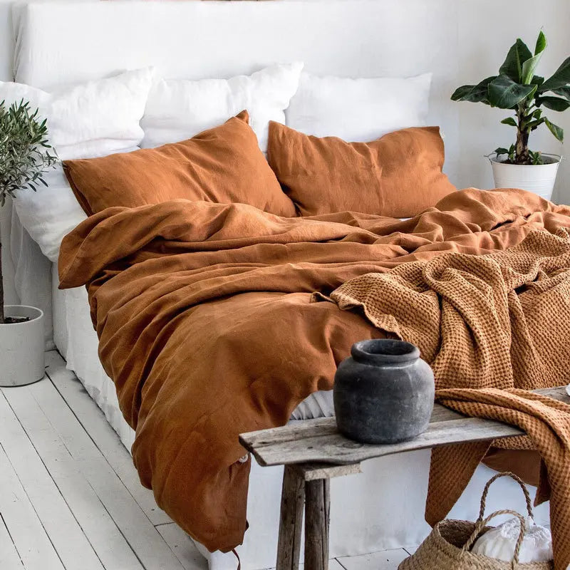 100% Linen Bed Duvet Cover Stone Washed France Linen Solid Color Breathable Pillowcase Home Textiles Bedding