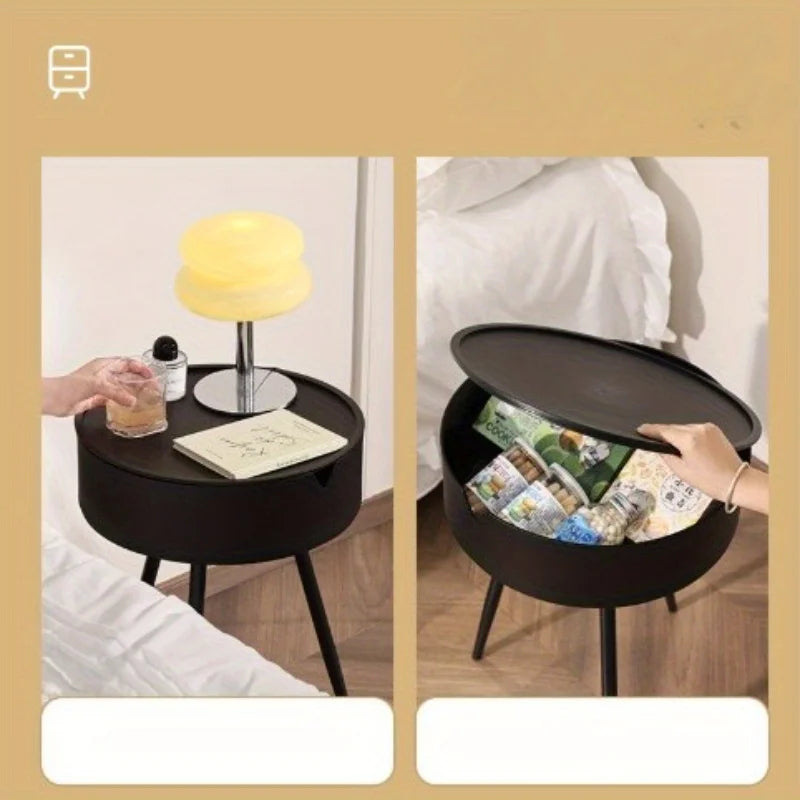 Round Nightstand with Storage - Bedside Table for Bedroom, Small Side Table for Living Room
