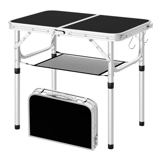 WOLTU Folding Table Height Adjustable Portable Table Top with Storage Net and Hooks for Picnic Garden Camping Outdoor