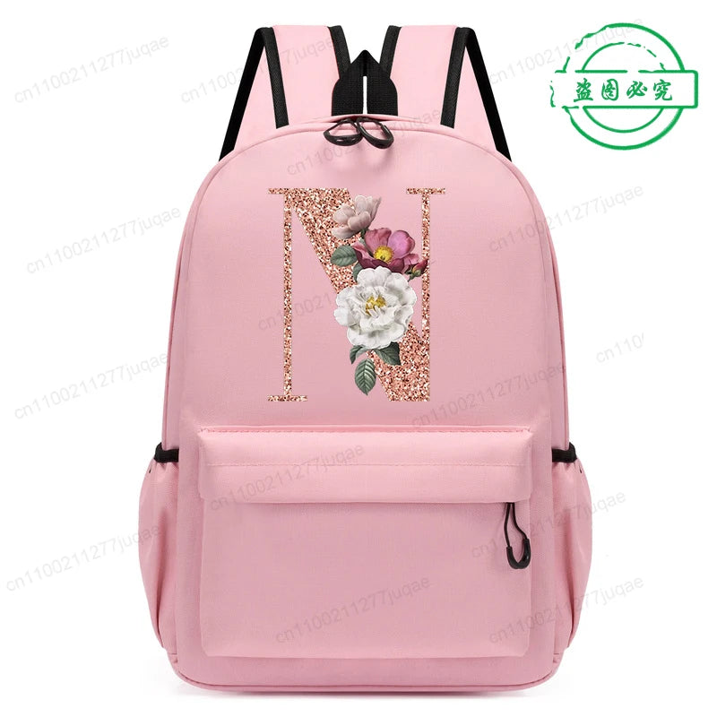 Cute Rose Gold Letter A~Z Kawaii Back To School Backpack for Girl Boy Children Rucksack Fashion Casual School Bags Birthday Gift
