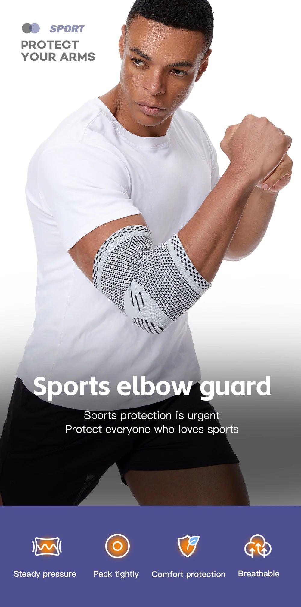 1Pcs Fitness Elbow Brace Compression Support Sleeve for Tendonitis, Tennis Elbow, Golf Treatment - Reduce Joint Pain