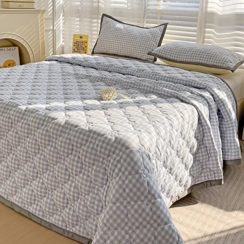 Quilted Bedspread Plaid Style Bed - Linen