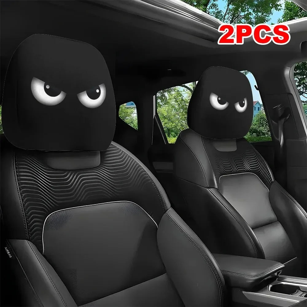 2PCS Funny Slanted Eyes Car Headrest Covers for Halloween or seasonal parties