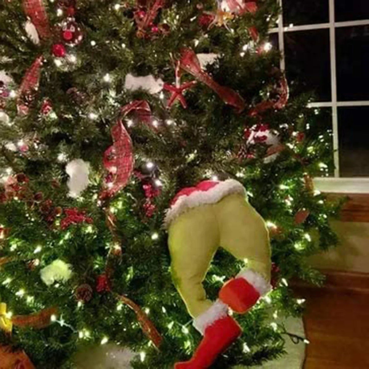 Grinch Leg Wreath Door Hanging - Creative Christmas Décor Plush "The Christmas Thief"