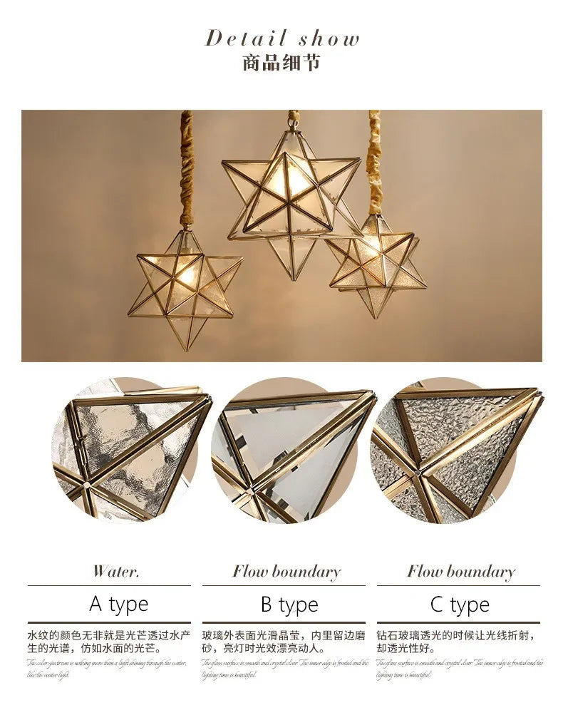 Simple Bedroom Creative Personality Glass/copper Star Chandelier Lamps