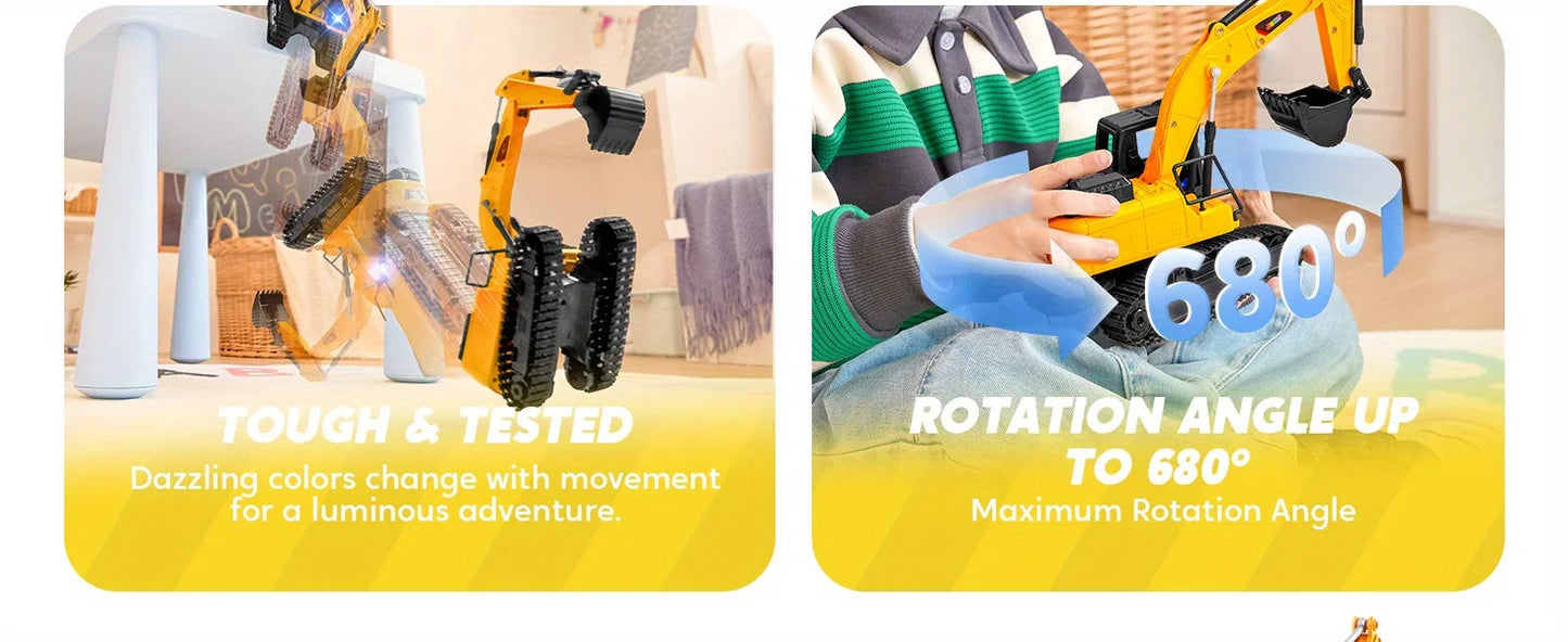 JOYFY 2.4Ghz RC Remote Control Excavator Toys with Light Construction Toys for Boys Birthday Chirstmas Gift